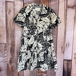 Brochu Walker Dress Havana Palm Tiered Tropical Resort Button Front Combo Medium